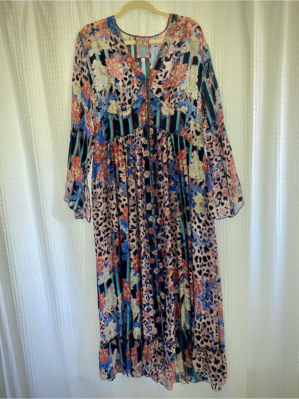 NWOT Johnny Was Boho Velvet and Floral Mixed-Print Maxi Dress
